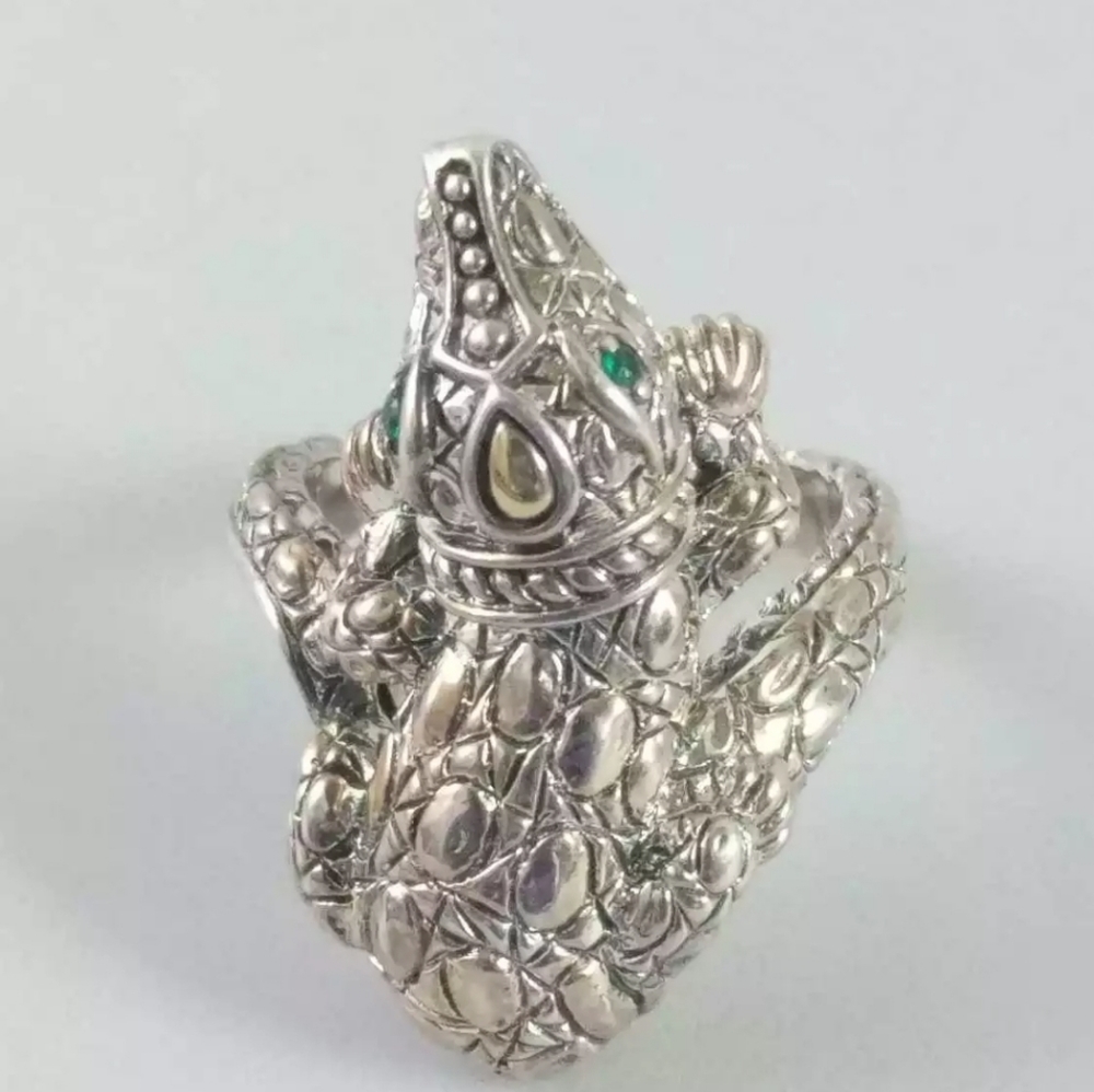 Sold Jai John Hardy 14k gold .925 green agate ALLIGATOR RING RARE - Picture 5 of 13